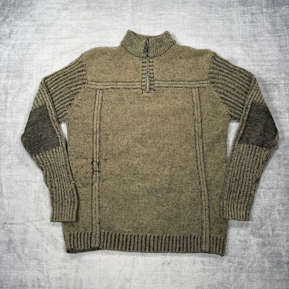 Point Zero Sweater Mens Medium Olive Brown Vintage Y2K Marled Ribbed Quarter Zip